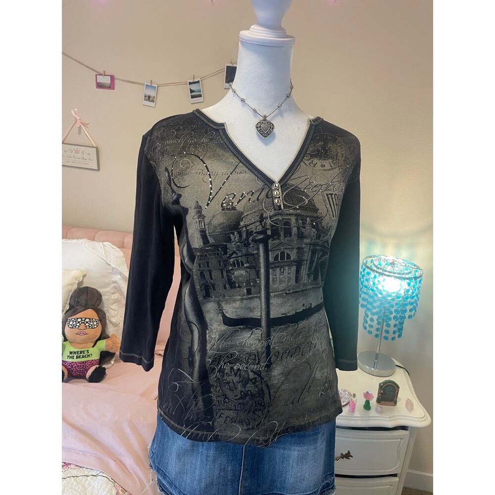 blue canyon venice y2k 3/4 length sleeve henley